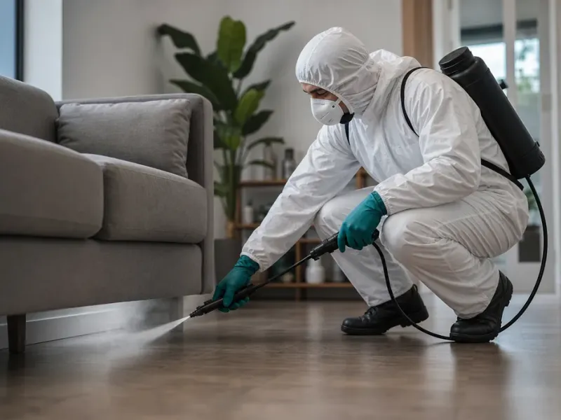 Técnico de FUMILEAM aplicando fumigación profesional
